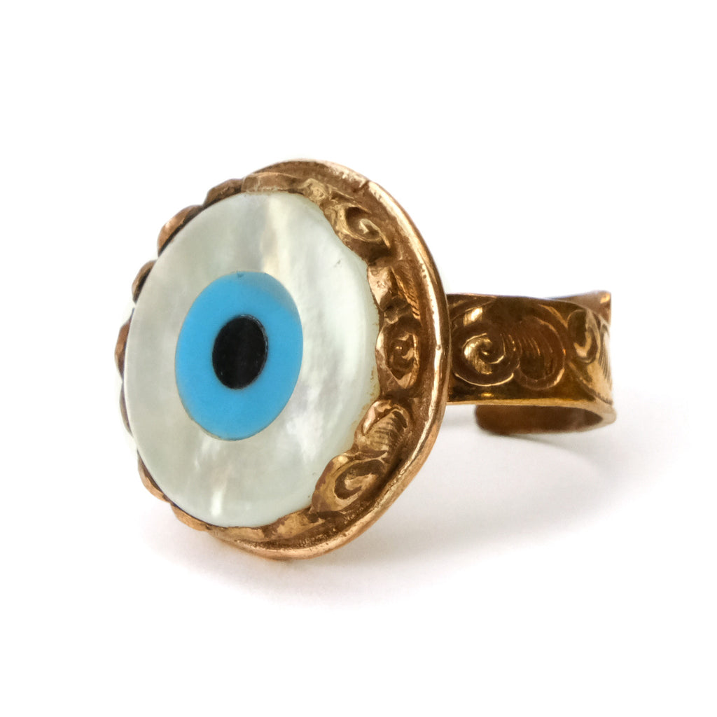 Evil Eye Mother of Pearl Adjustable Copper Ring # 35 - 1