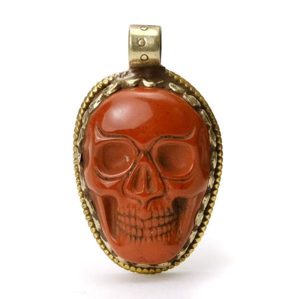 Skull Memento Mori Carved Red Jasper Pendant # 104 - 5