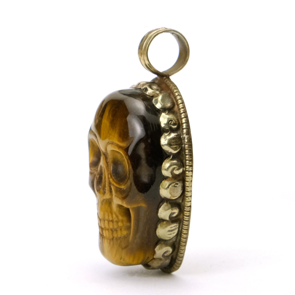 Skull Memento Mori Carved Golden Tiger Eye Pendant # 104 - 3