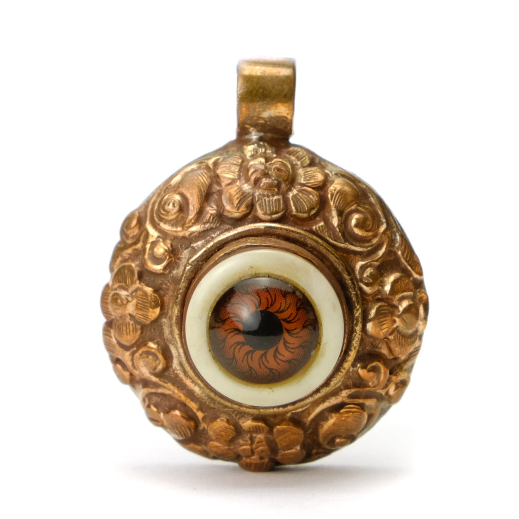 Brown Eye "Evil Eye" Set in Copper Pendant Round # 54 - 3