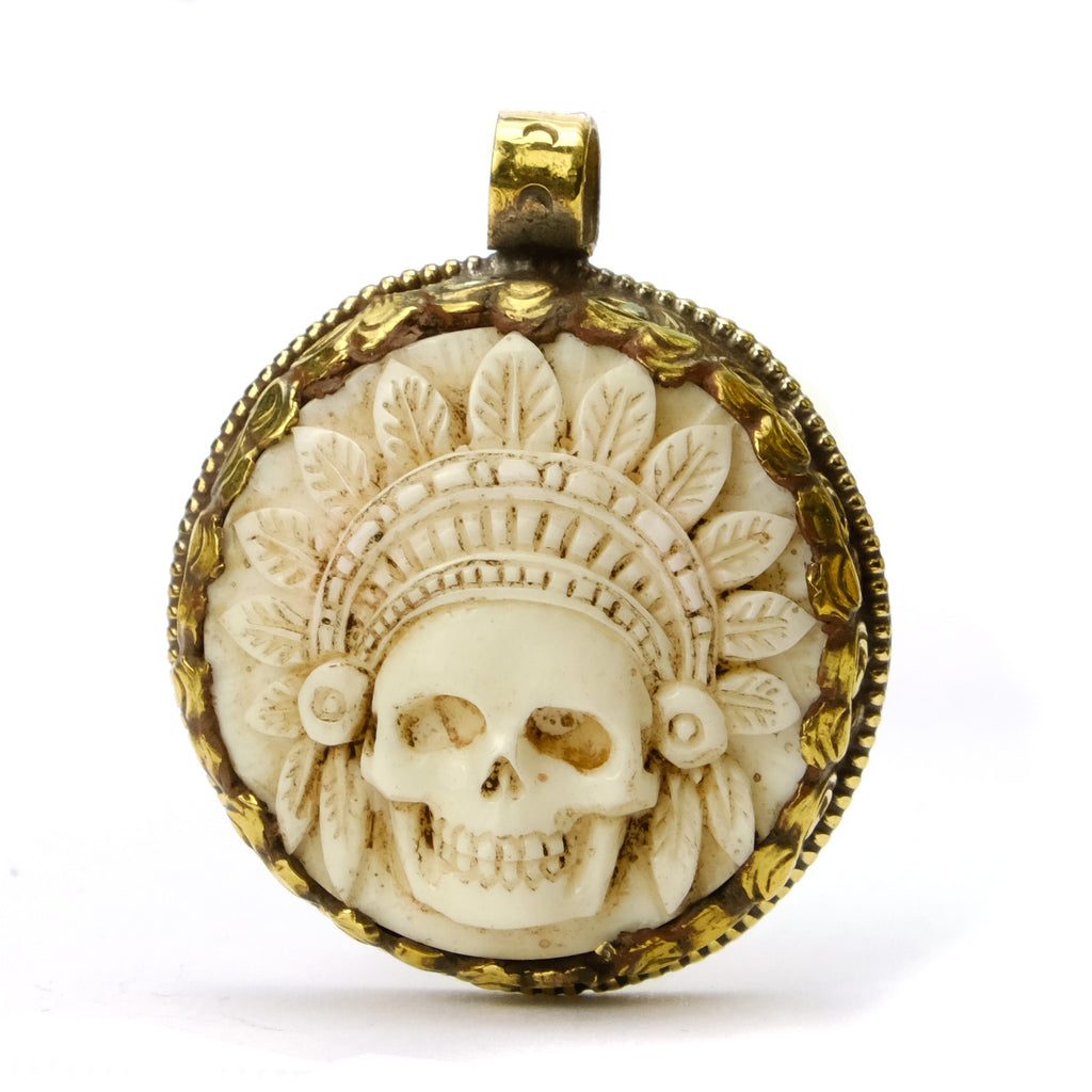 Skull with Feather Bonnet Pendant # 51