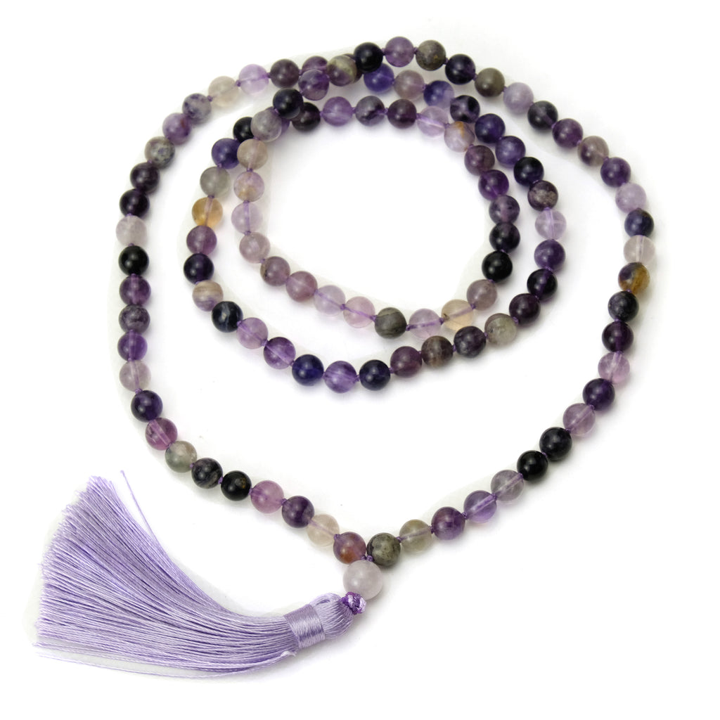 Amethyst Mix 8mm Knotted Mala with Silk Tassel #85