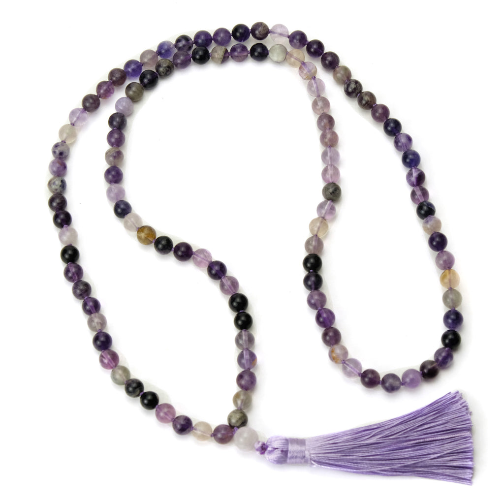 Amethyst Mix 8mm Knotted Mala with Silk Tassel #85