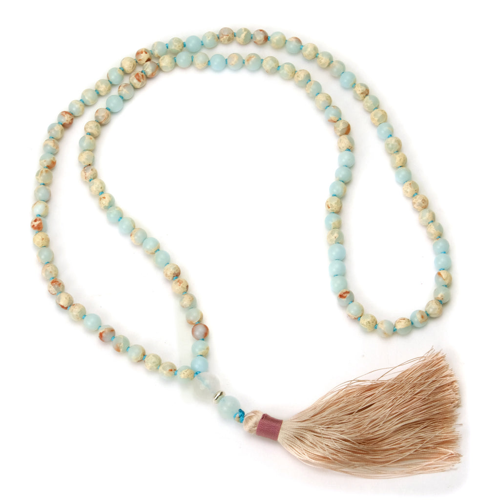 African Opal 6mm Knotted Mala with Silk Tassel #79