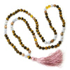 Tiger's Eye, Blue Lace Agate and Citrine 8mm Knotted Mala with Silk Tassel #91