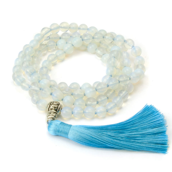 Opalite 8mm Knotted Mala with Silk Tassel #103