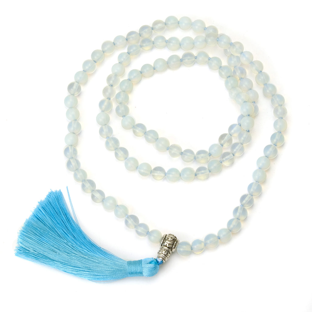 Opalite 8mm Knotted Mala with Silk Tassel #103