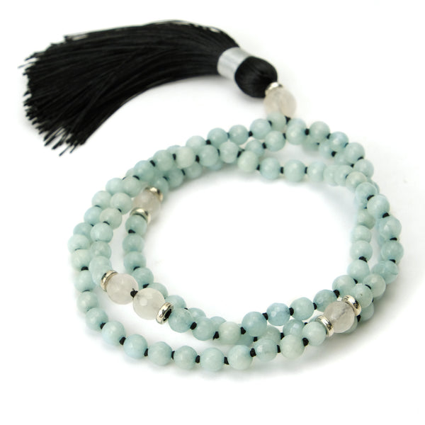 Amazonite and Rose Quartz 6mm Knotted Mala with Silk Tassel #100