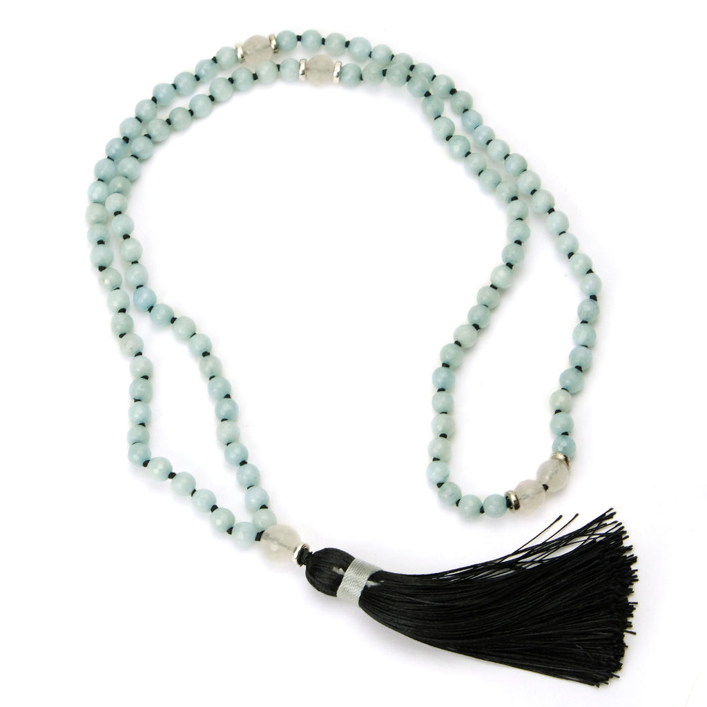 Amazonite and Rose Quartz 6mm Knotted Mala with Silk Tassel #100
