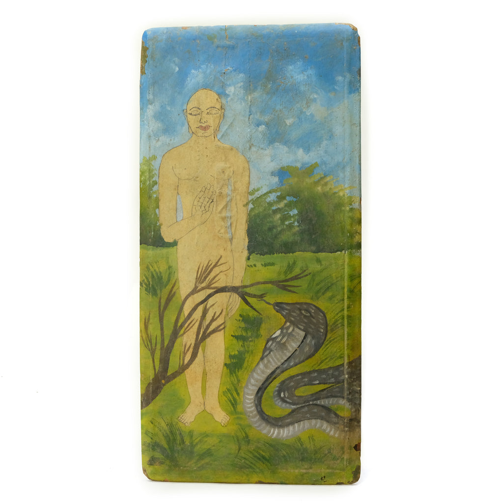 Jain God Saint Wooden Plaque Painting RARE # 4
