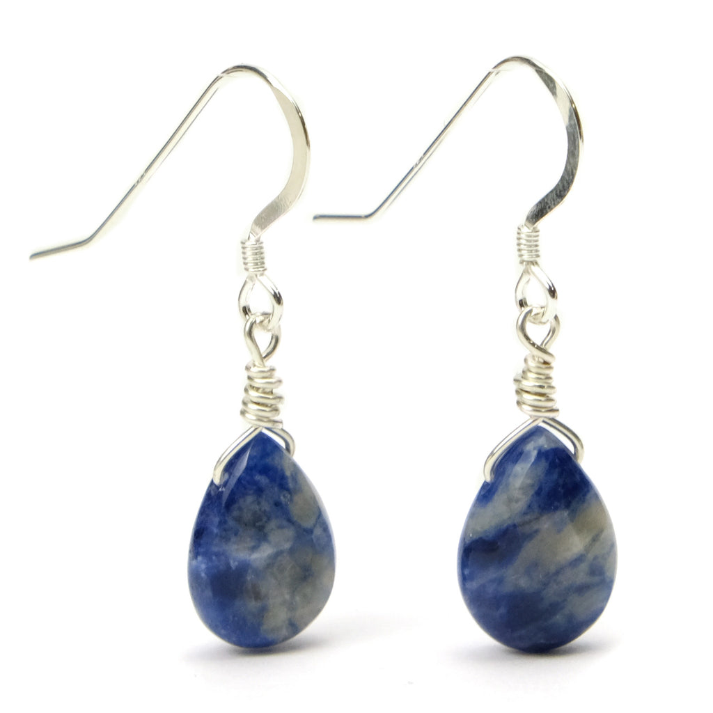 Sodalite Flat Drop Earrings with Sterling Silver French Earwires