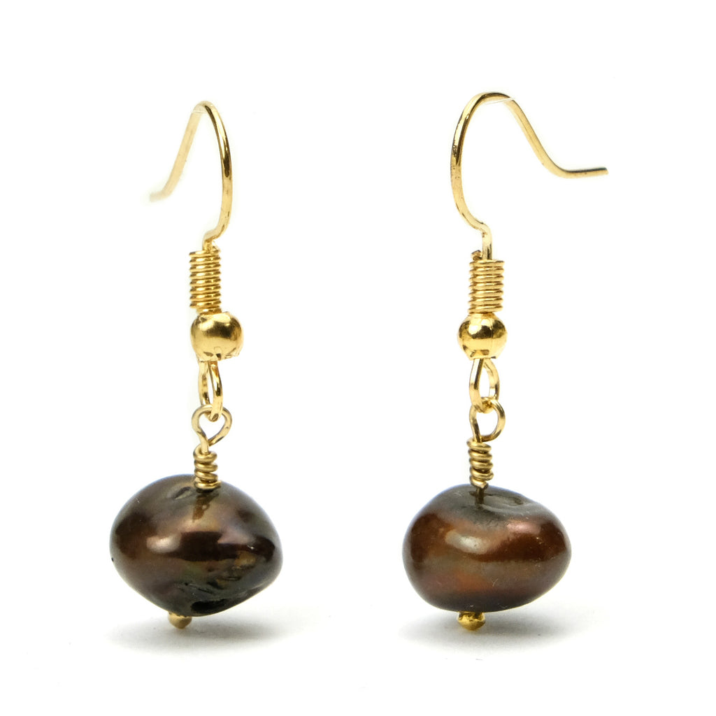 Fresh Water Pearl Earrings with Gold Color Base Metal French Ear Wires
