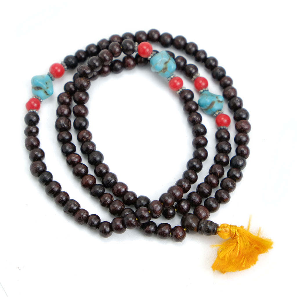 Pine Mala with Stabilized Turquoise and Glass Spacers 7mm