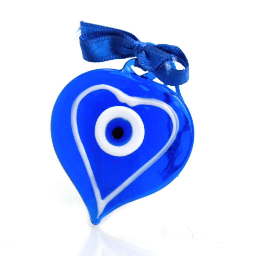 Evil Eye Glass Heart Ornament 2 1/2" x 2"