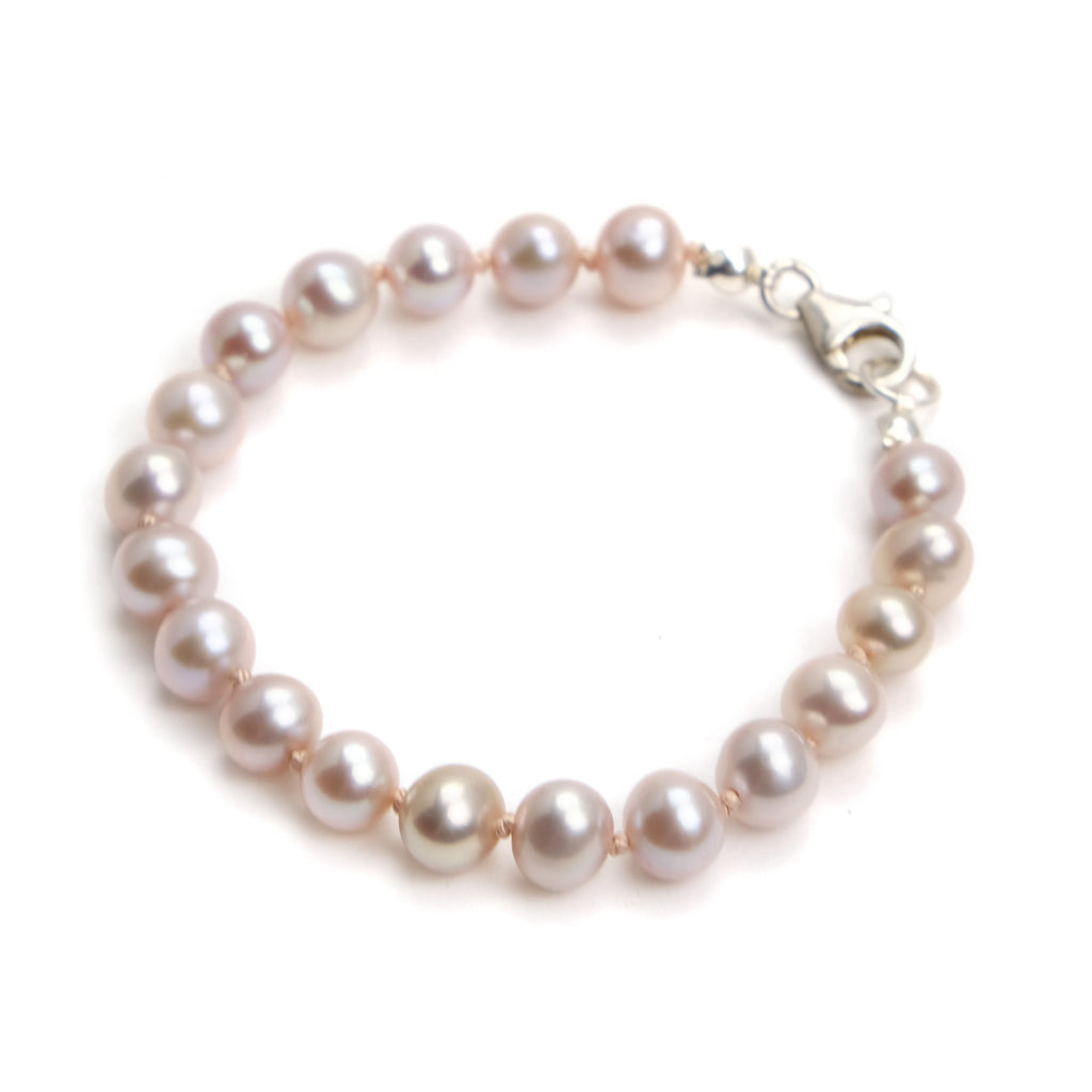 Fresh Water Pearl Knotted Bracelet With Sterling Silver Trigger Clasp