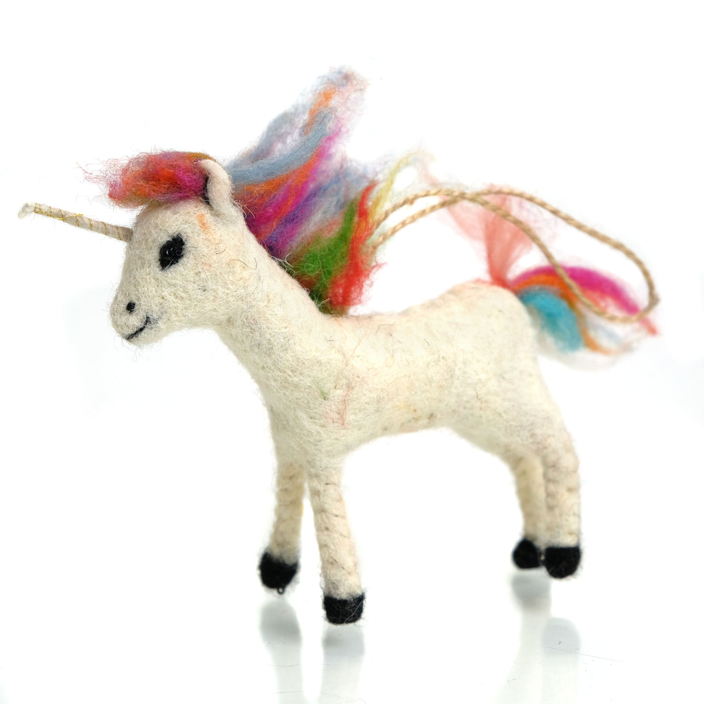 Rainbow Unicorn Felted Ornament