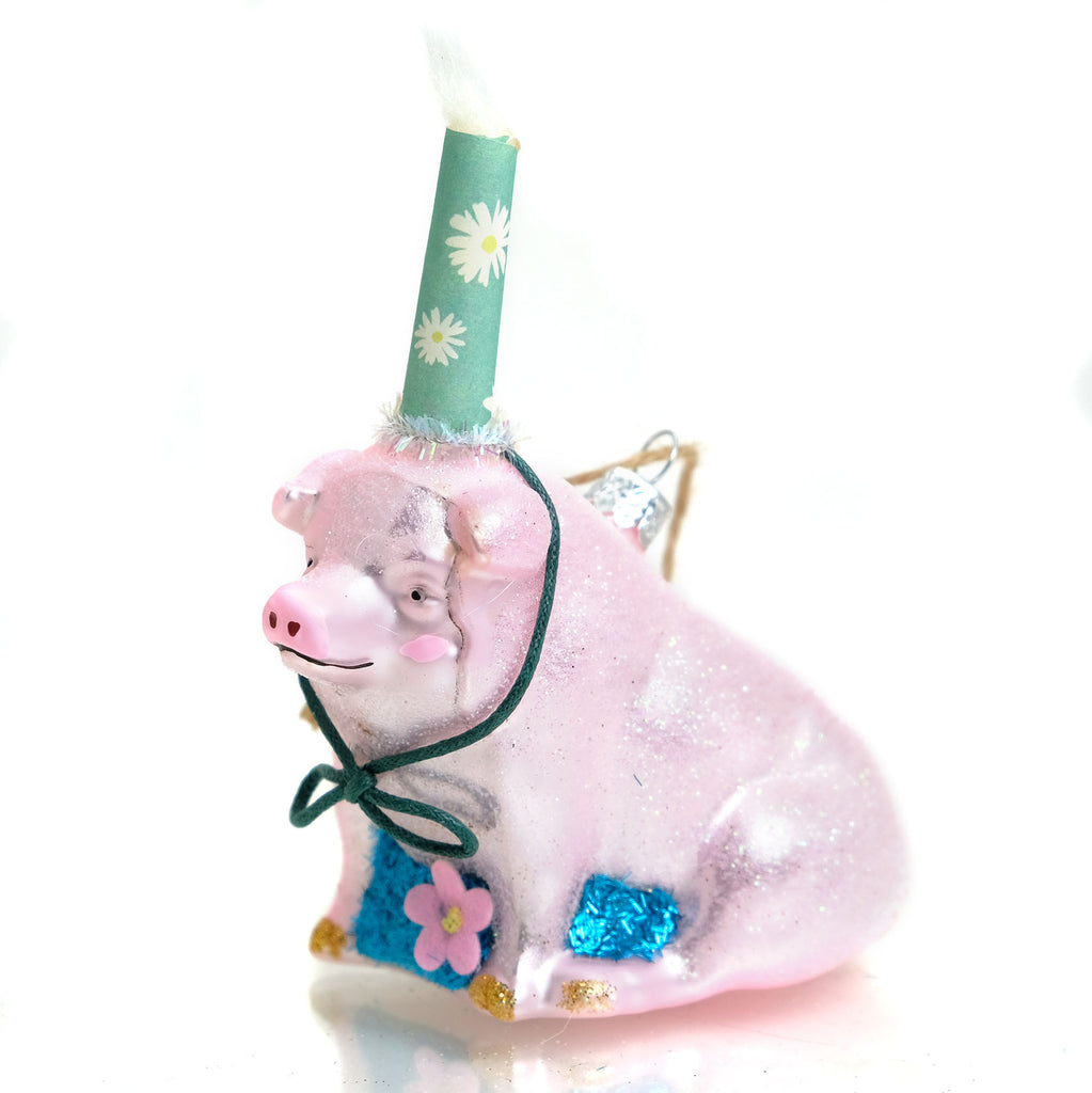 Party Pig Glass Ornament
