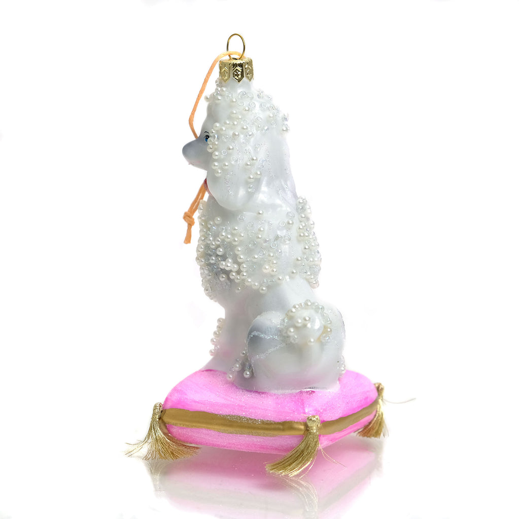 Pearly Poodle Glass Ornament