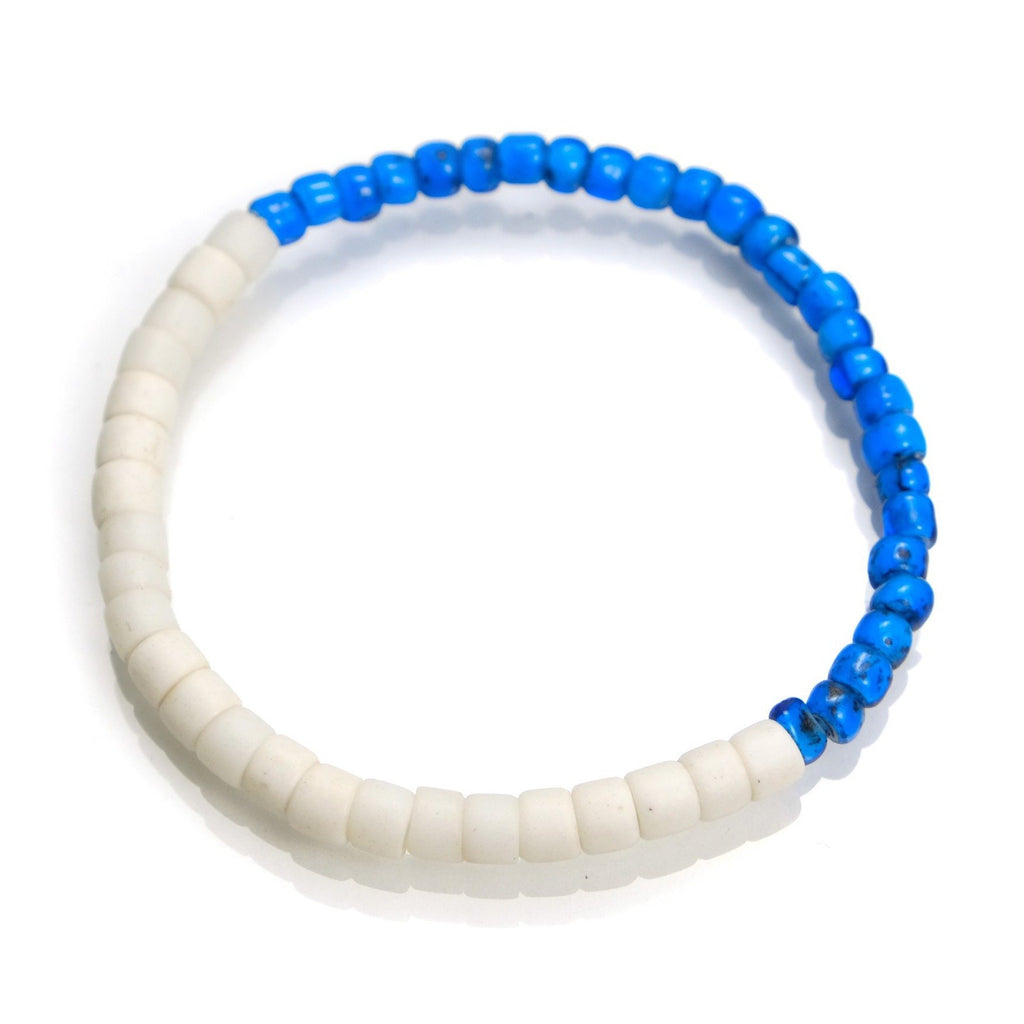 Czech White Hearts Bead + Tile Glass Bead Stretch Bracelet #1