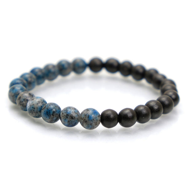 K2 Granite with Azurite + Iron Wood Stretch Bracelet #1