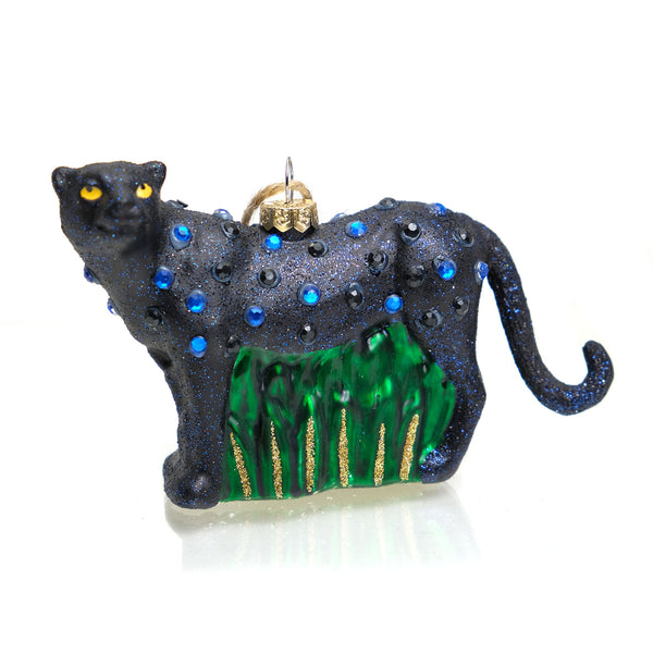 Jeweled Panther Glass Ornament