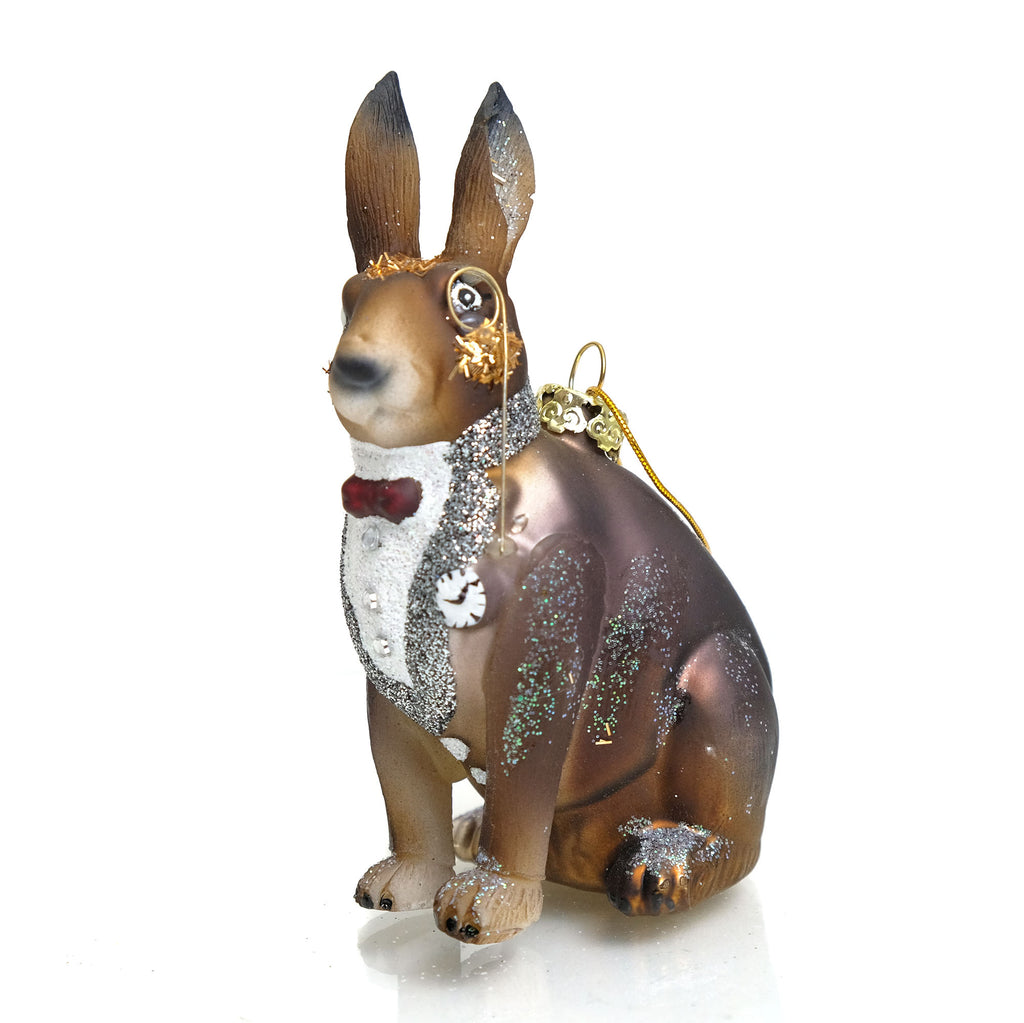 Dapper Hare Rabbit Glass Ornament