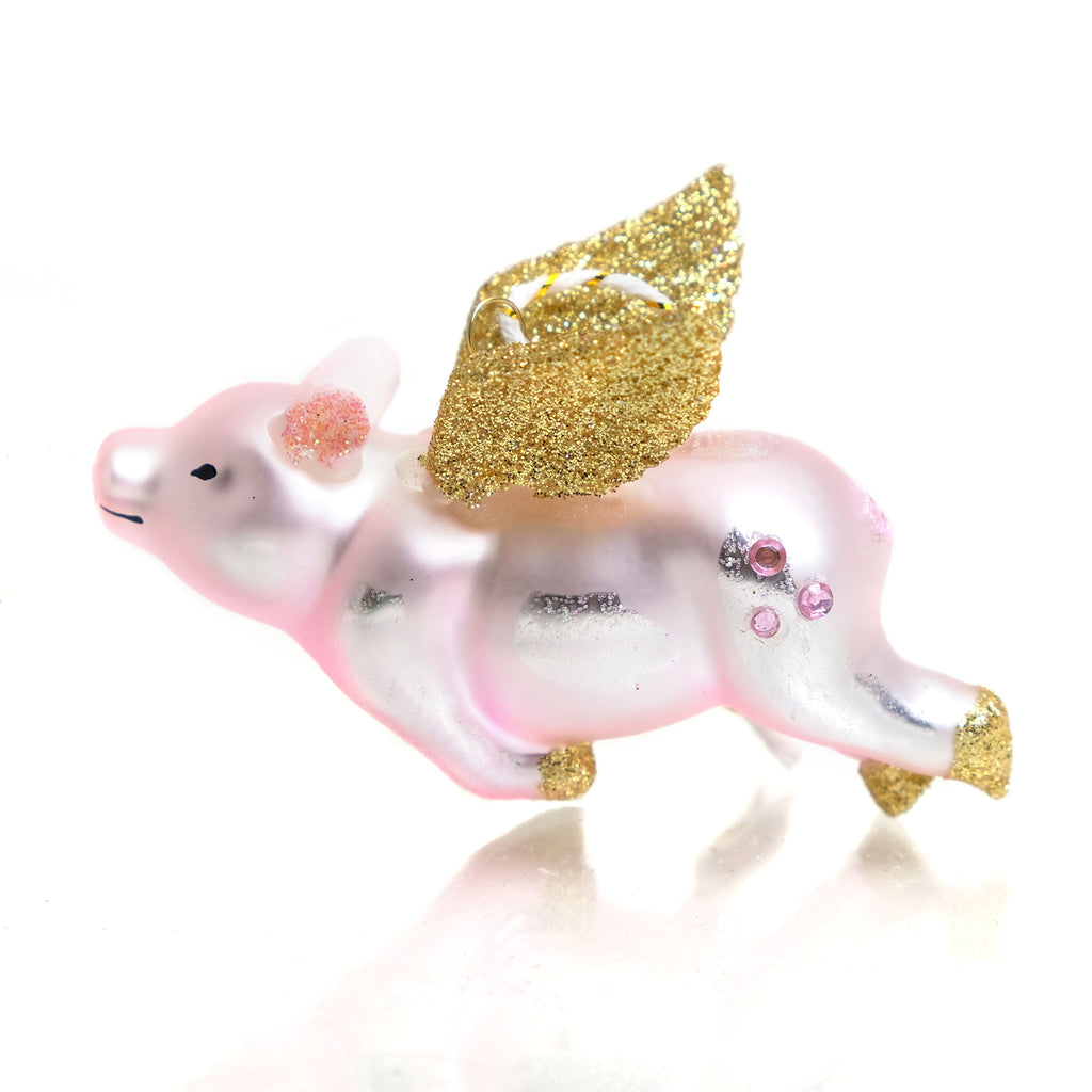 Flying Pig Glass Ornament