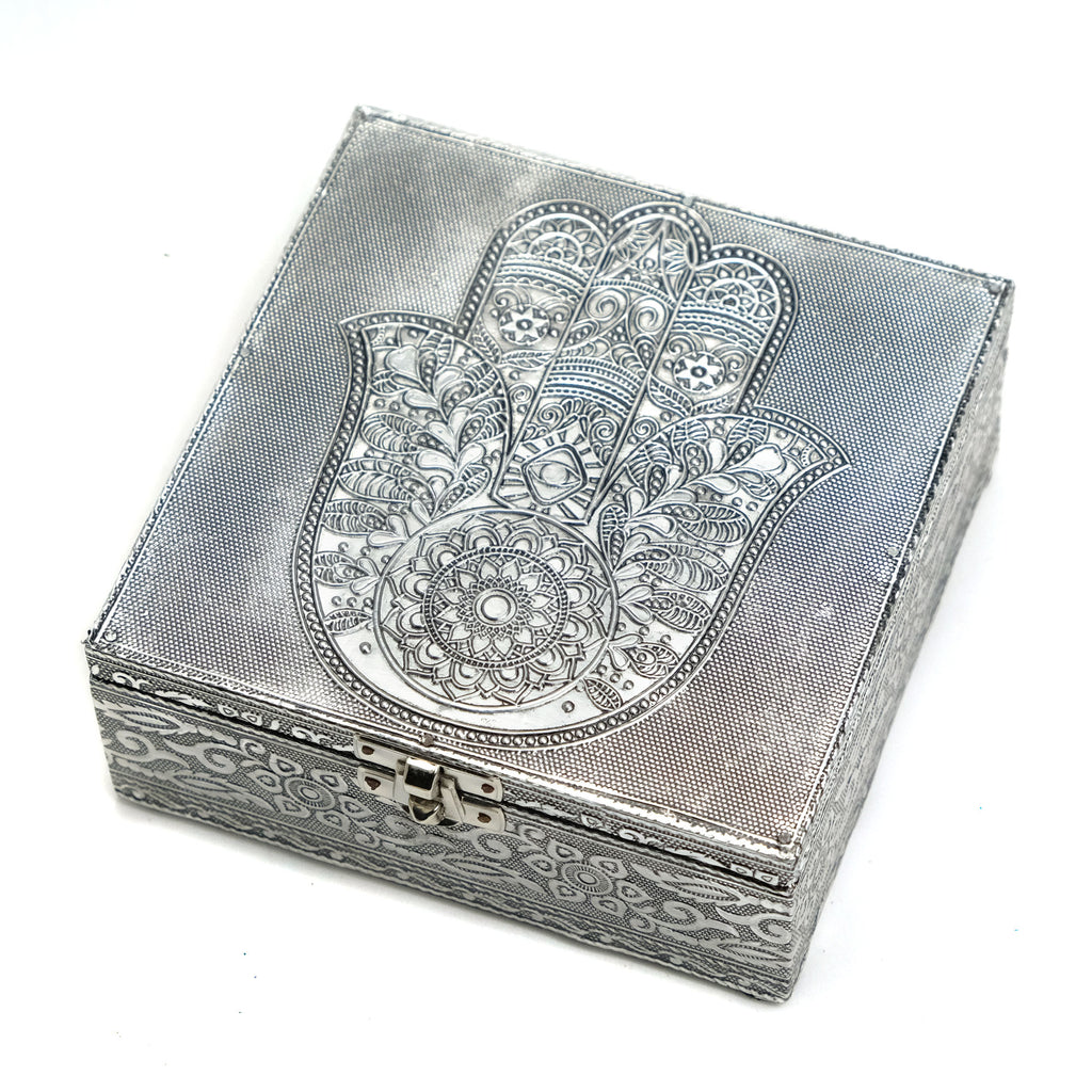 Metal Embossed Box 6", Hamsa