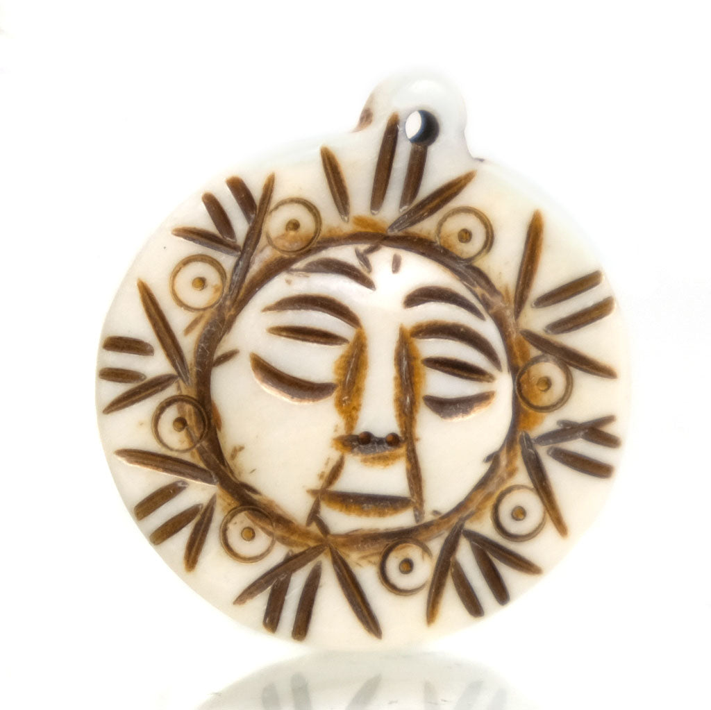 Carved Bone Pendant, Sun 1 Solar Symbol