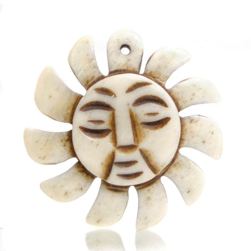 Carved Bone Pendant, Sun 2 Solar Symbol