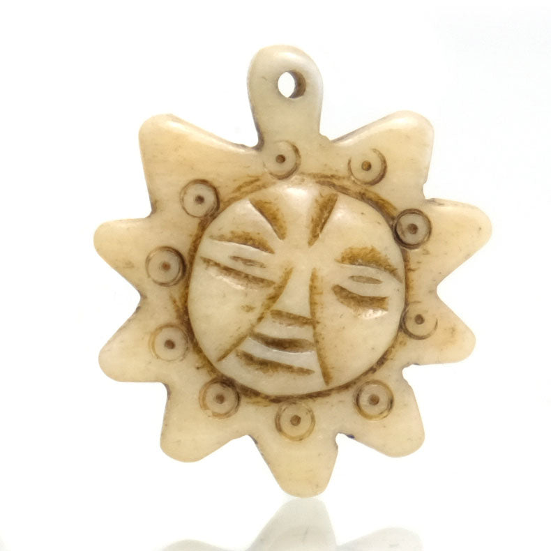 Carved Bone Pendant, Sun 4 Solar Symbol