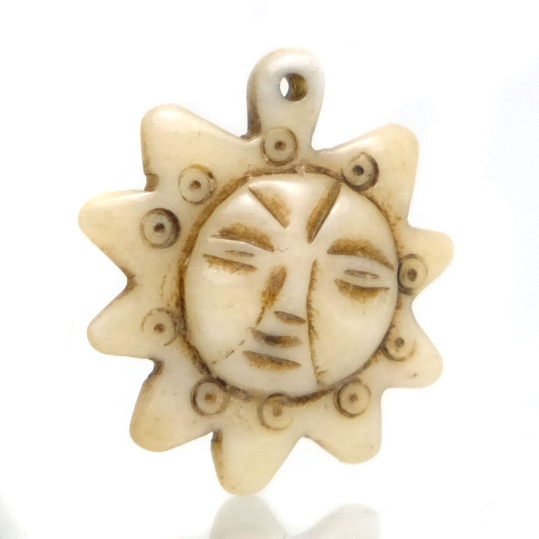 Carved Bone Pendant, Sun 4 Solar Symbol