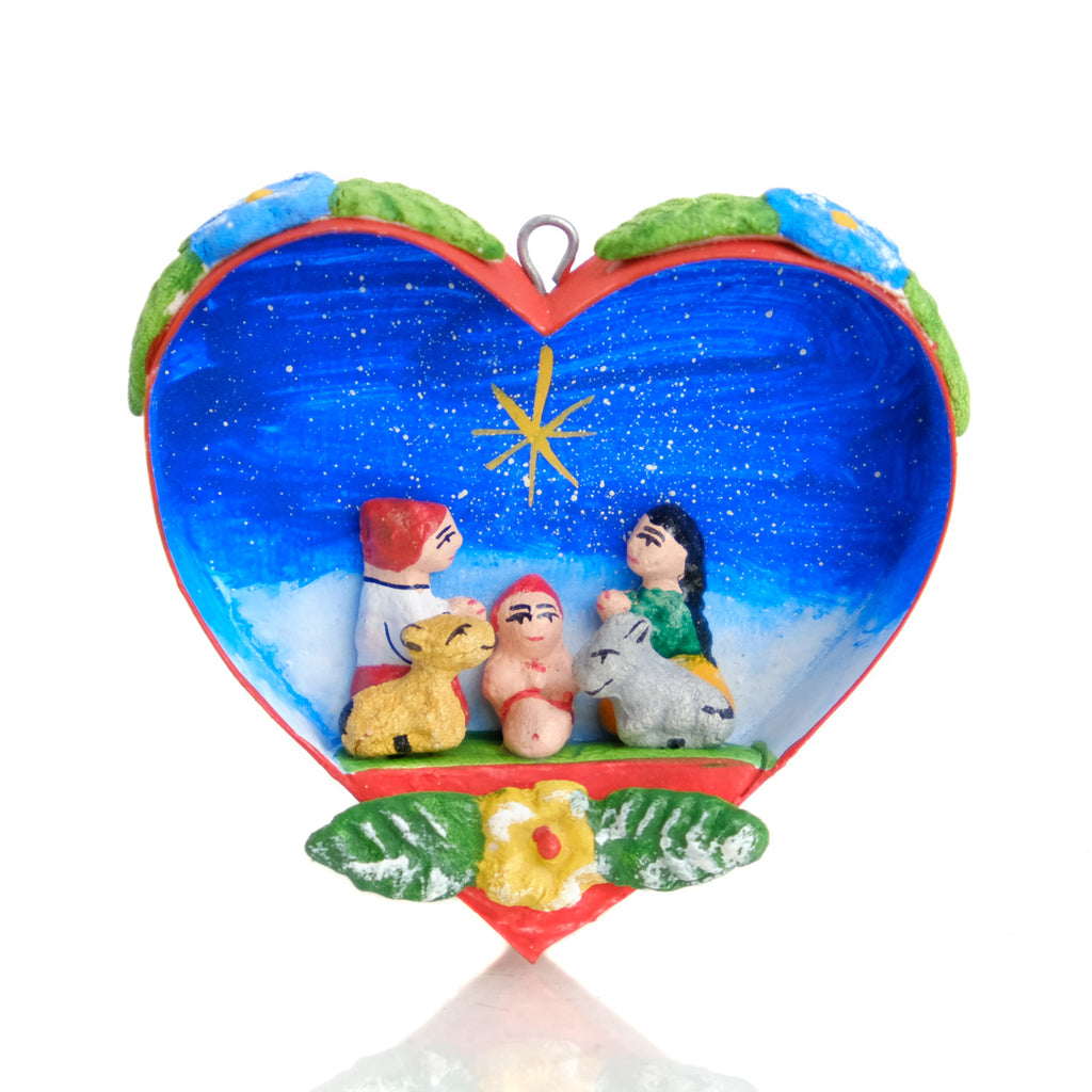 Retablo Heart & Nativity Ornament