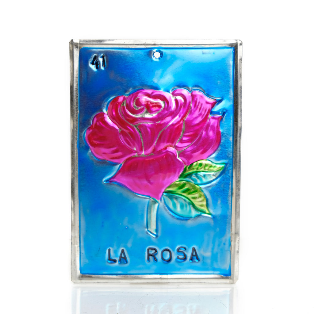 XL Tin Loteria Ornament, La Rosa