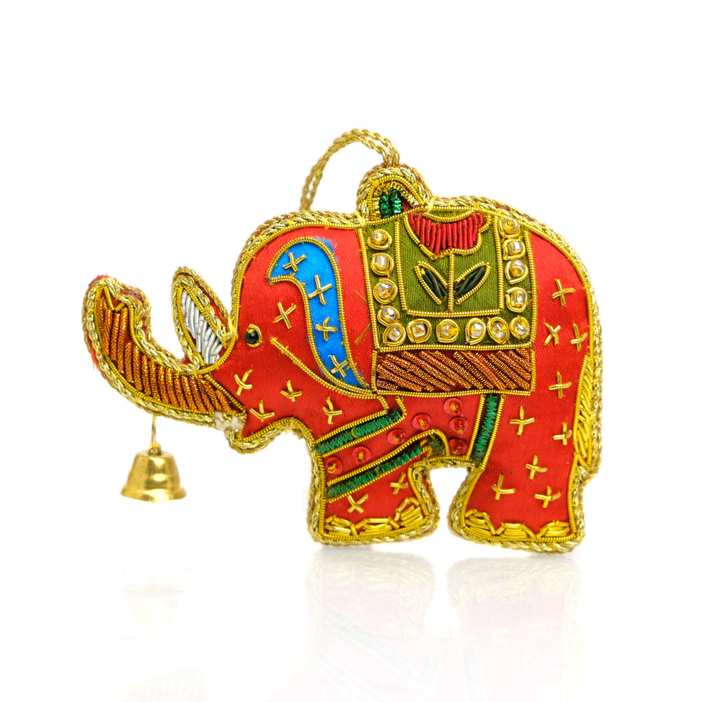 Red Elephant with Bell Ornament