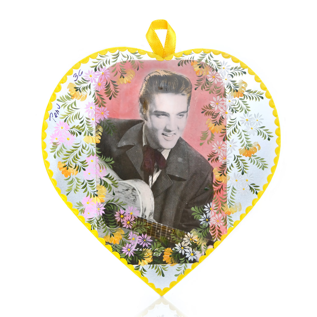 Hand-Painted Elvis/Marilyn Heart Ornament