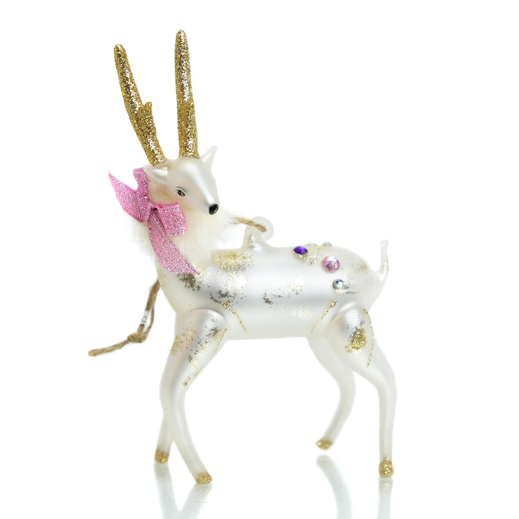 White Jeweled Stag Ornament