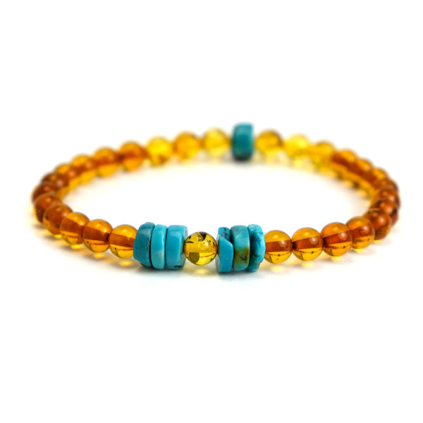 Amber with Turquoise Stretch Bracelet