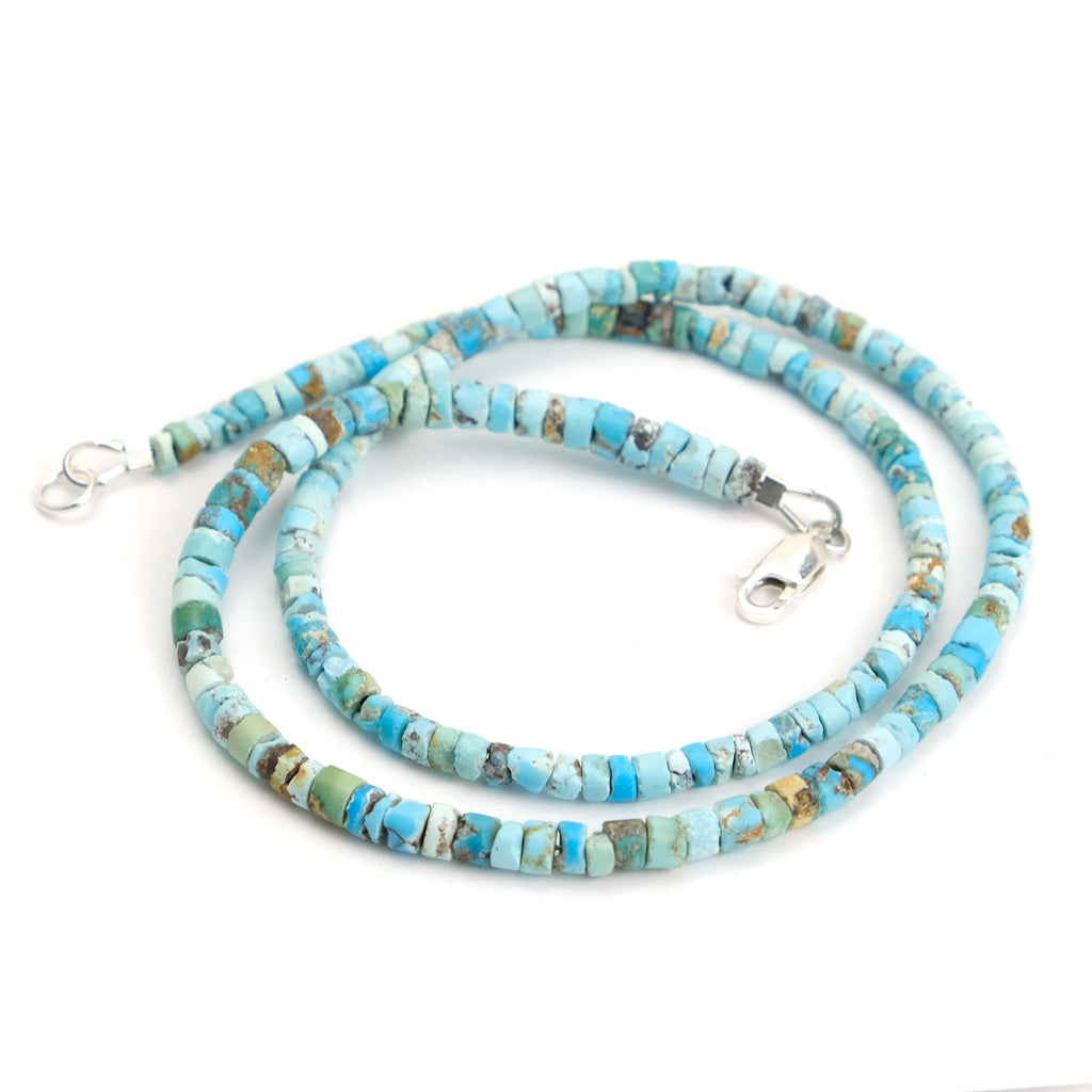 Turquoise 4mm Matte Tile Bead Necklace with Sterling Silver Lobster Clasp
