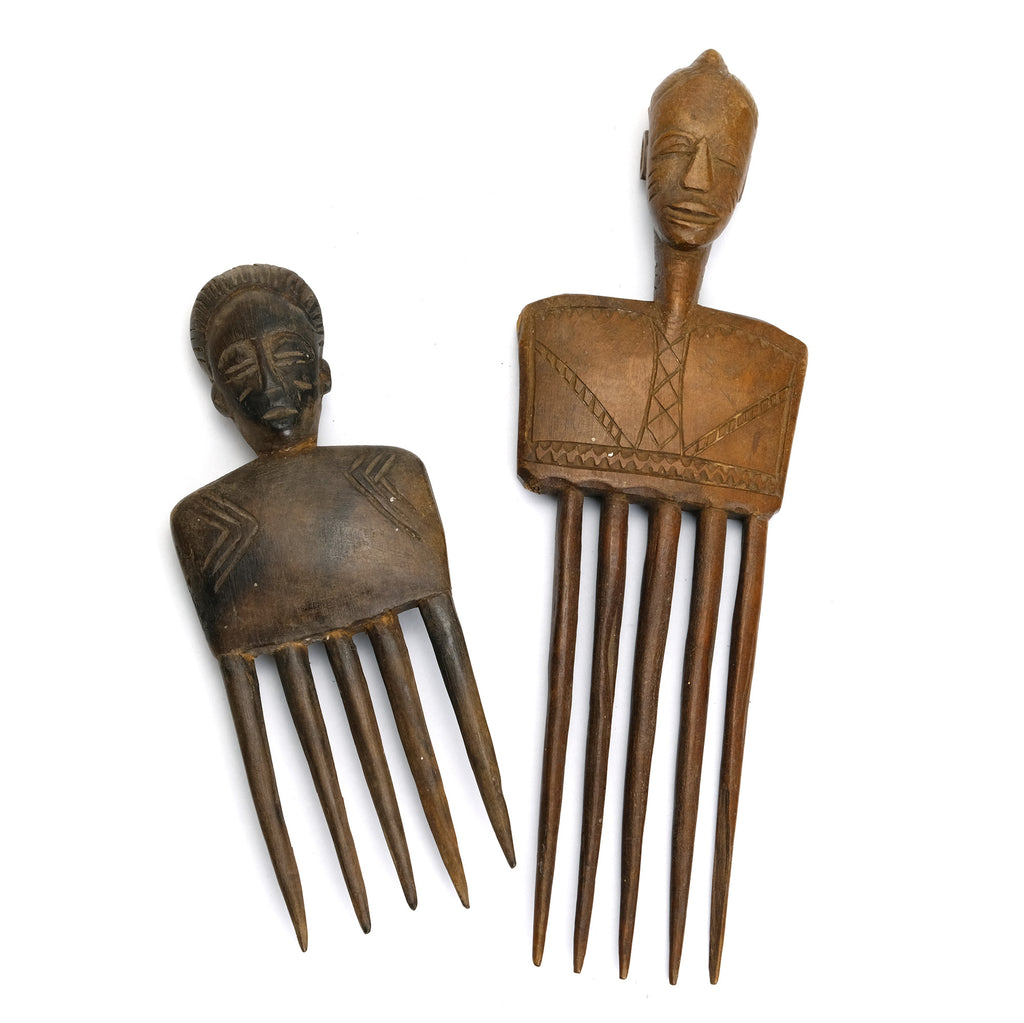 Wooden Portrait Combs From The Akan people of Côte d'Ivoire