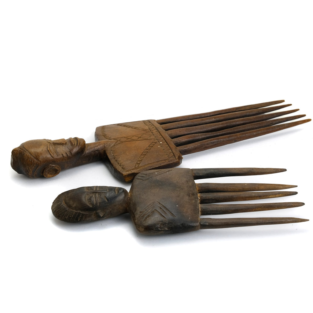 Wooden Portrait Combs From The Akan people of Côte d'Ivoire