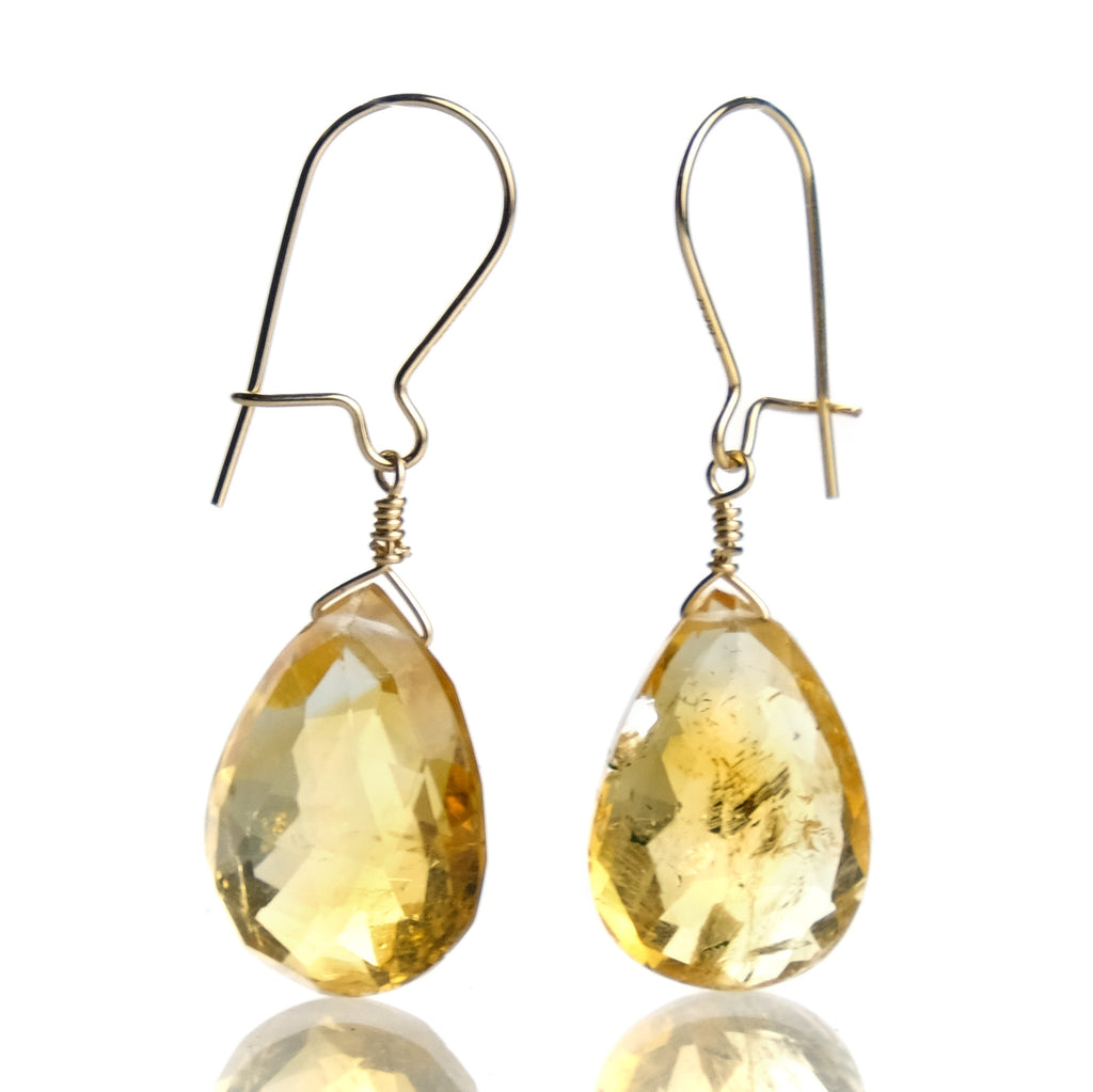 Citrine Earrings with Golf Filled Kidney Ear Wires