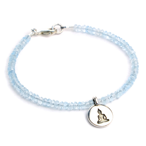 Aquamarine and Buddha Charm Bracelet with Sterling Silver Trigger Clasp
