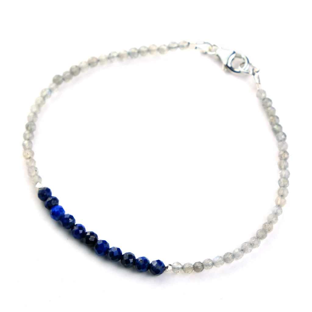 Lapis Lazuli and Labradorite Bracelet with Sterling Silver Trigger Clasp