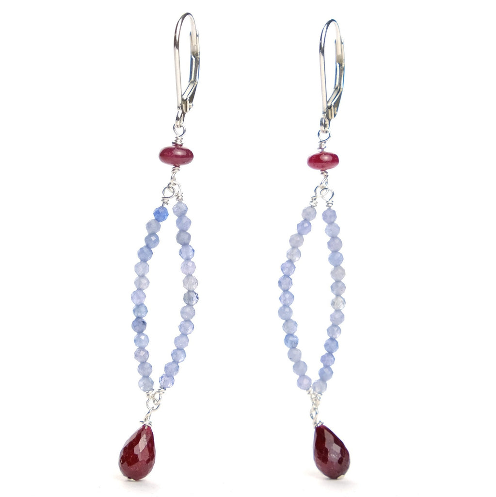 Tanzanite + Ruby Earrings with Sterling Silver Latch Back