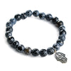Weathered Agate Stretch Bracelet with Sterling Silver Hamsa Charm