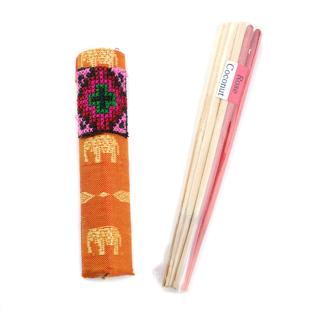 Short Incense with Handmade Batik Print Holder