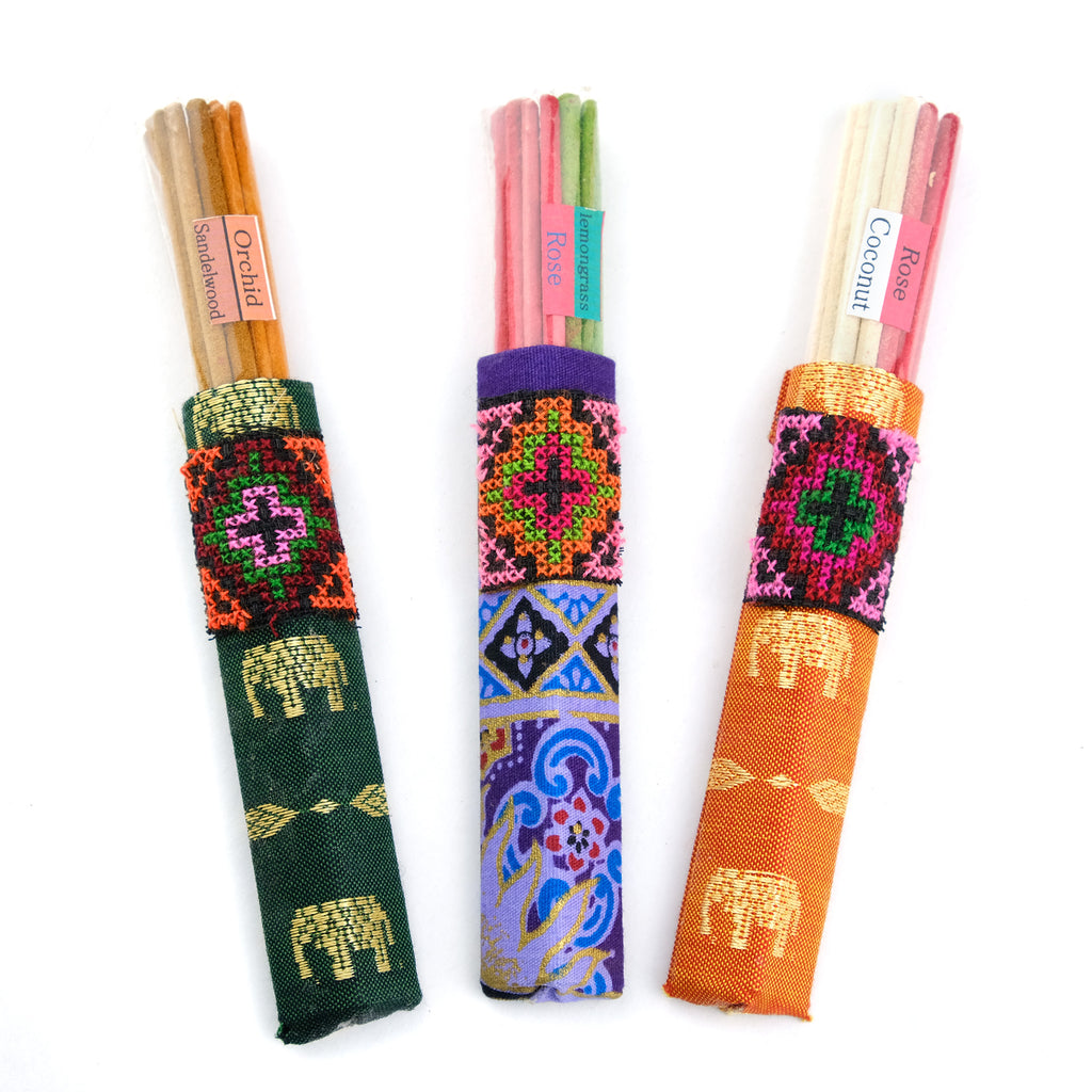 Short Incense with Handmade Batik Print Holder