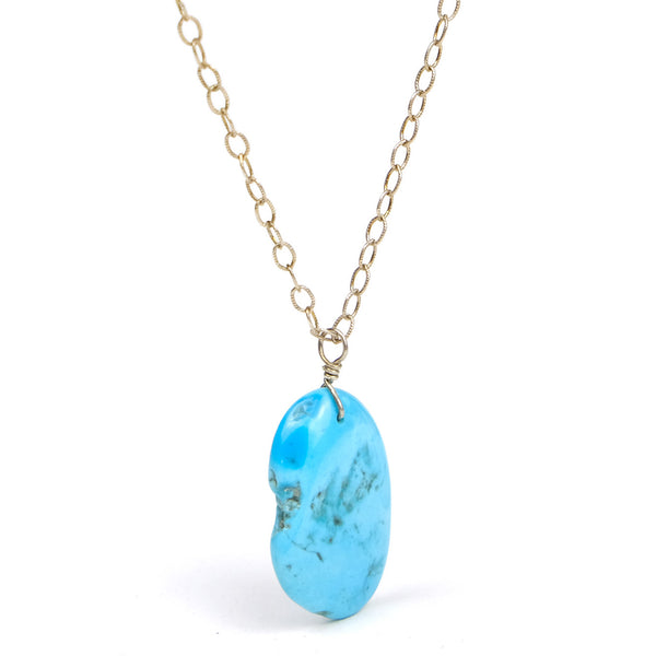 Sleeping Beauty Turquoise Necklace On Sterling Silver Chain With Sterling Silver Trigger Clasp