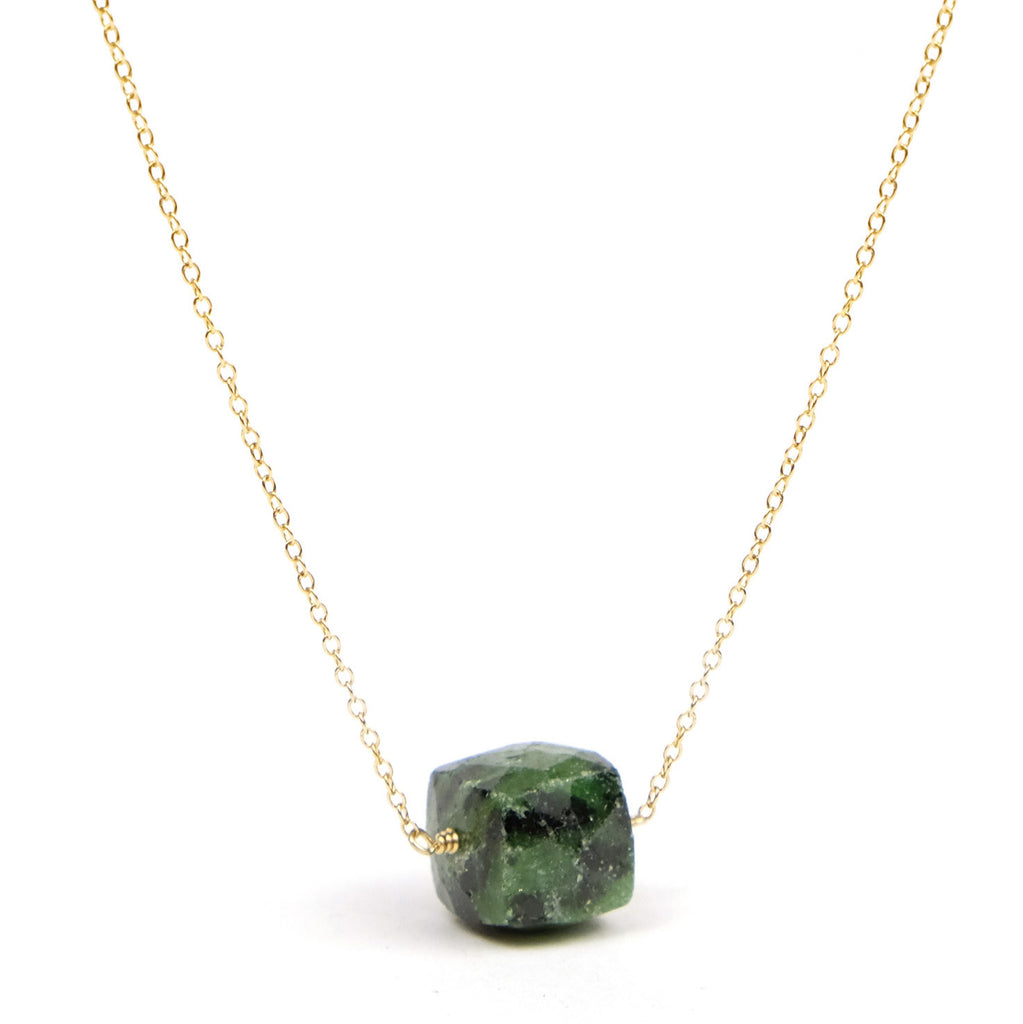 Ruby Zoisite Necklace On Gold Filled Chain With Gold Filled Lobster Clasp